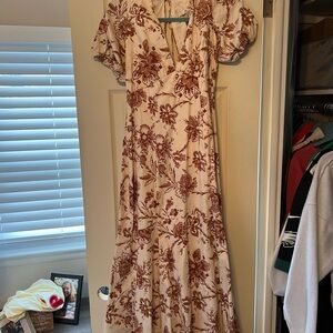 Floral Print Maxi Dress - Brown